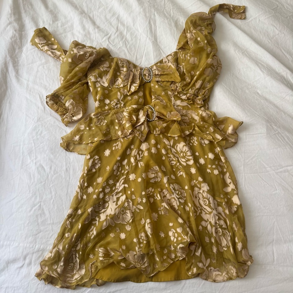 For Love And Lemons Yellow Floral Mini Dress